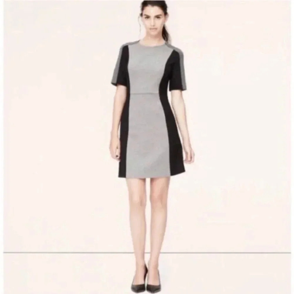 LOFT Gray Petite Colorblock Short Sleeve Dress